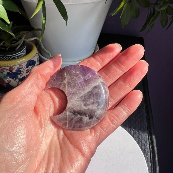 Amethyst Crystal Crescent Moon Carving Meditation Stone - Picture 2 of 10